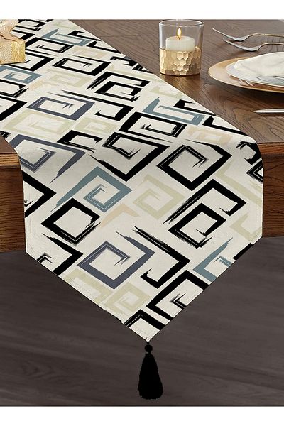 Realhomes Design special Desen geometric imprimat digital Decorativ cu ciucuri Chenille Triunghi Runner
