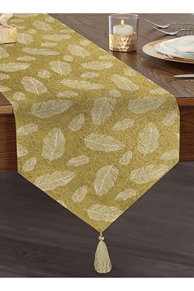 Realhomes Gold Zeminde Beyaz Renkli Yaprak Desenli Dijital Baskılı Özel Tasar...