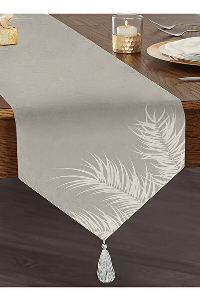Realhomes Pastel Zemin Üzerinde Beyaz Yaprak Desenli Dijital Baskılı Özel Tas...