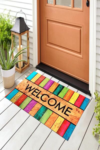 Evsebu Welcome Pastel Renkler Dekoratif Kapı Önü Paspası