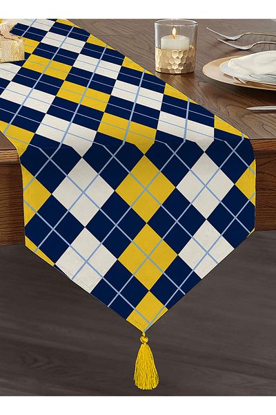 Realhomes Alergăre triunghiular din chenille cu design special imprimat digital, cu model diamant pe fundal alb