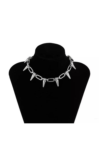 Köstebek Gothic Punk Chain and Rivet Detailed Spike Necklace