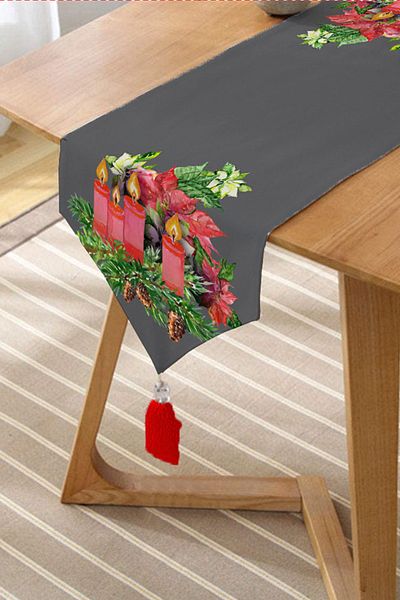 Realhomes Pardoseală gri, frunze de pin, design de lumânare, cu imprimare digitală, cu smocuri decorative din chenille