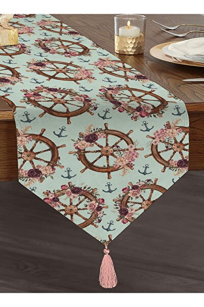 Realhomes Ψηφιακό εμπριμέ διακοσμητικό τριγωνικό δρομέα σενίλ με σχέδιο πηδαλ...