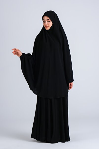 Endam Black Hijab Dress - Crepe Soft, One Piece, Cuffed, Long Veil