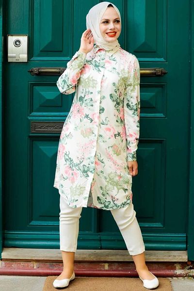 Neva Style - تونيك حجاب فيسكوز منقوش إكرو 11541e