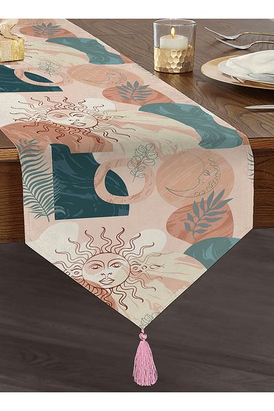 Realhomes Ψηφιακό τυπωμένο ειδικό σχέδιο φούντες Chenille Triangle Runner με αφηρημένο σχέδιο σε πολύχρωμο φόντο