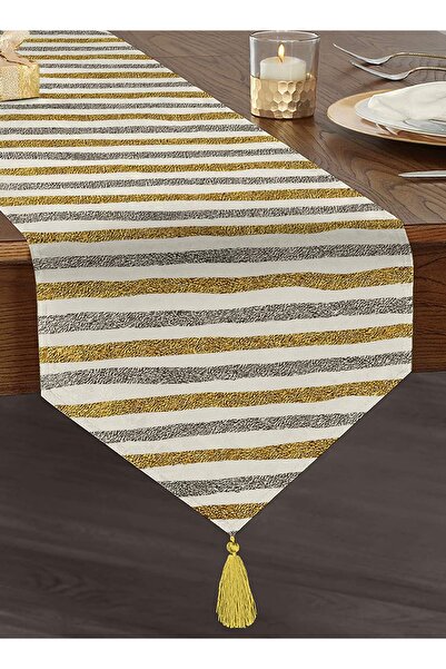 Realhomes عداء مثلث من الشنيل بتصميم خاص مطبوع رقميًا باللونين الذهبي والأسود...