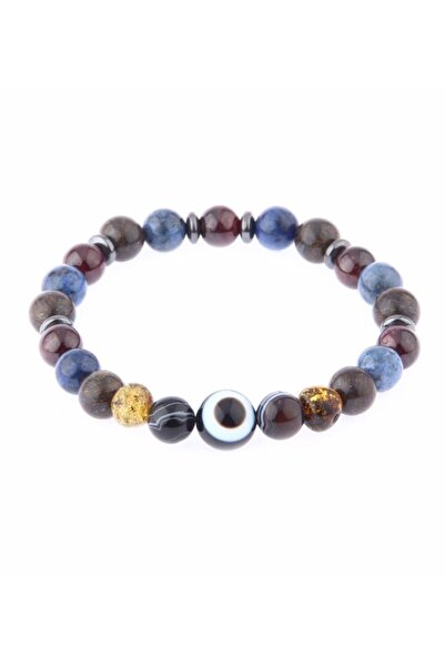 OSMANLI DOĞAL TAŞ Sertifikalı Doğal Taş Bileklik - Kehribar,lal Taşı,dumortierit,göz Akik,bronzit