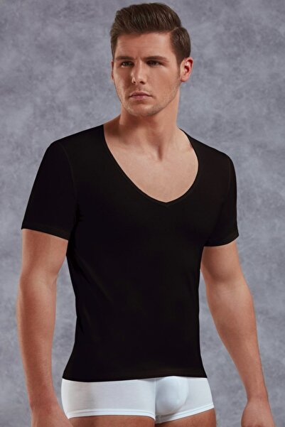 Doreanse Açık Yaka Siyah Erkek T-shirt