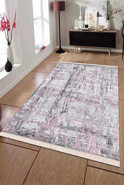 Modern home Modern Pastel Lila Tonlarda Püskül Detaylı Dijital Baskı Antibakt...