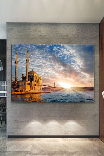 Morfil Sanat Atölyesi Moscheea Ortaköy Boğaz Apus de soare Oraș Peisaj Pictură pe pânză
