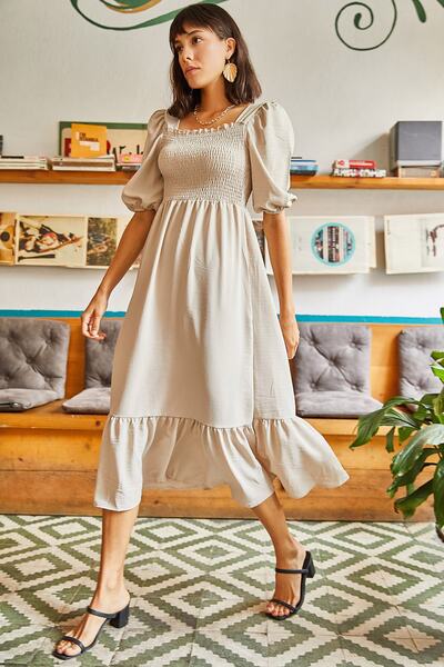 Olalook Damska sukienka Bodrum z elastycznym kołnierzykiem i kamiennym topem ELB-19001557