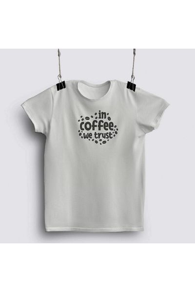 Fizello Λευκό μπλουζάκι Unisex - In Coffee We Trust, μπλουζάκι για άνδρες και γυναίκες