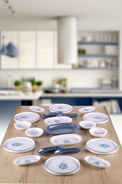 Keramika 21 Piece Blue Magic Cactus Breakfast Set for 6 People