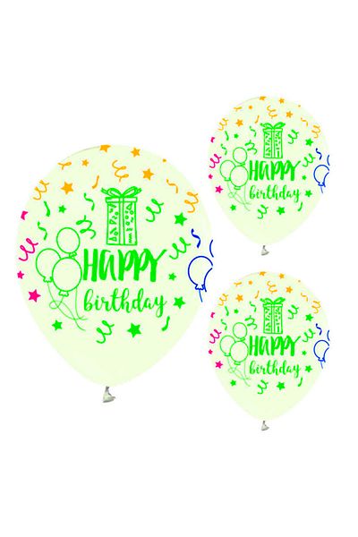 Kazanabil 20 Pack Happy Birthday Written Phosphorescent Latex Balloon Transparent
