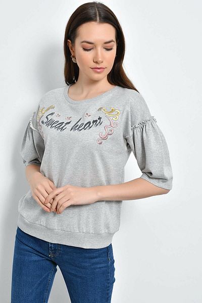 Hanna's by Hanna Darsa Women's Gray Embroidered Sweatshirt Hn2283
