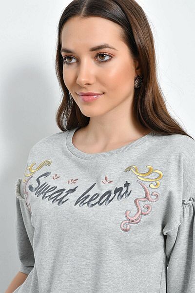 Hanna's by Hanna Darsa Women's Gray Embroidered Sweatshirt Hn2283