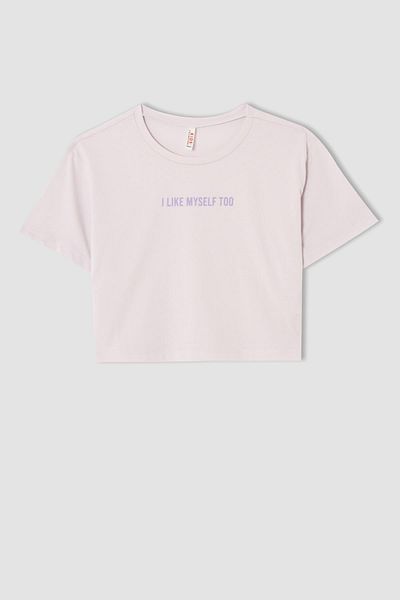 DeFacto Tricou cu mânecă scurtă cu imprimeu text pentru fetiță