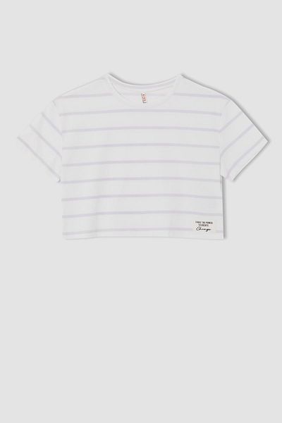 DeFacto Tricou cu mânecă scurtă cu dungi pentru fetiță