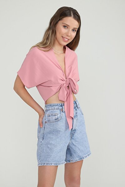 Bianca Pembe Bağlamalı Bluz