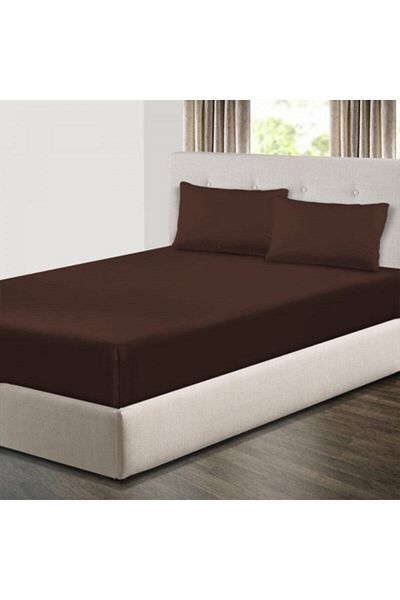 Sarev Double Cotton Satin Brown Fitted Elastic Bed Sheet 160X200 cm