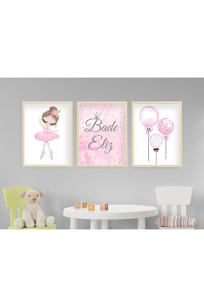 Ya&mu Painting Sets 3 Pieces 33 X 44cm Large Size Wooden White Framed Baby, Kids Room Painting Set