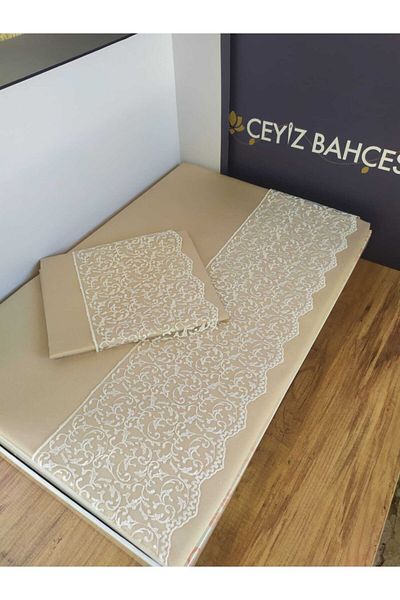 Çeyiz Bahçesi Комплект завивки Night French Guipure Dowry Cappuccino за двама