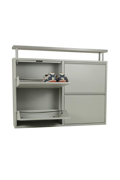 OlivaHomeDesign Gri 2+2 Geniş Metal Ayakkabılık