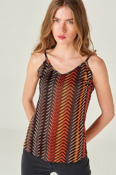 AQE FASHION قميص داخلي نسائي مخطط بحزام حبل متعدد الألوان