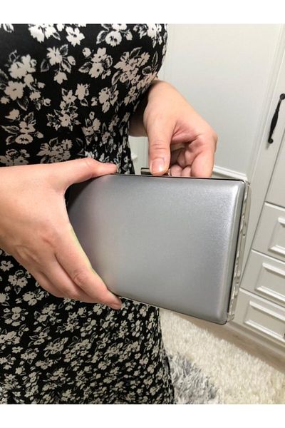 womenacs Geantă portofoliu pentru rochie de seară din material argintiu pentru femei