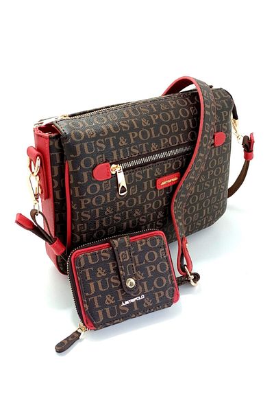 Just Polo Women's Brown-Red Bag Wallet Combination 1161