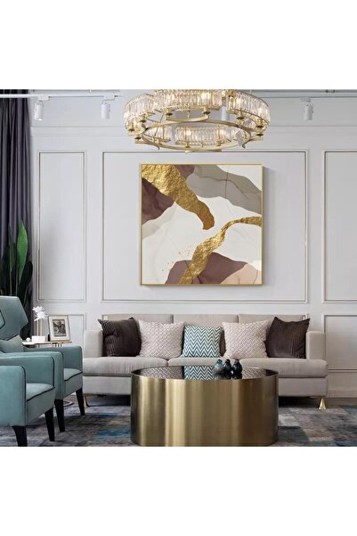 Markazip Altın Metal Çerçeveli Kanvas Tablo 90x90cm Kod: Hk0023-a