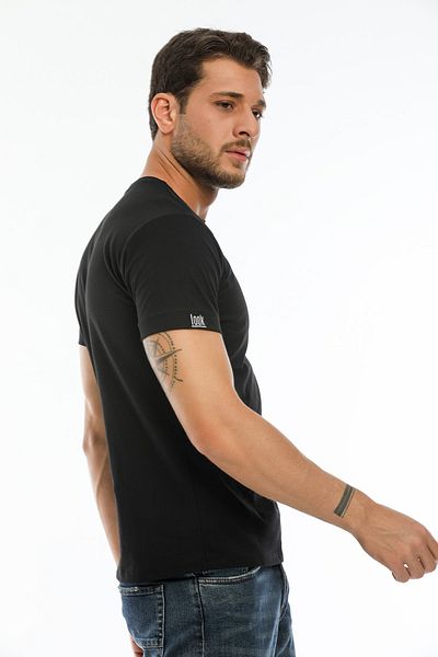 Argentum Look Men's Black Eagle Embroidered 100% Cotton Regular T-Shirt