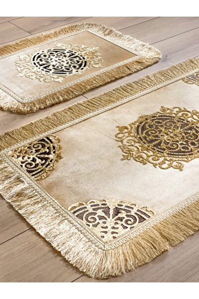 Creativehome Ruya Gold Kadife, Kaymaz Taban, Yıkanabilir, Dekoratif Banyo Pas...