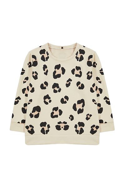 TRENDYOLKIDS Beige Girl's Knitted Sweatshirt - Thin Leopard Print, Seasonal Tkdaw25sw00001