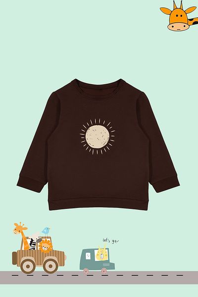 TRENDYOLKIDS Boy's Brown Seasonal Sweatshirt - Thin Galactic Pattern, Crew Neck Tkdaw25sw00005