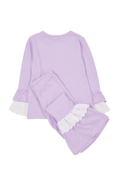 TRENDYOLKIDS Lilac Girl's Tights Set - Printed, Lace Detailed, Long Sleeve T-shirt & Bottoming TKDAW25AU00002