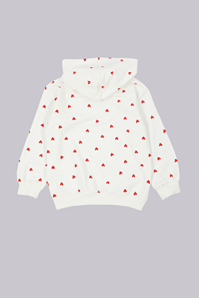 TRENDYOLKIDS Girl's Ecru Seasonal Hooded Knitted Sweatshirt - Thin Heart Patterned Tkdaw25sw00002