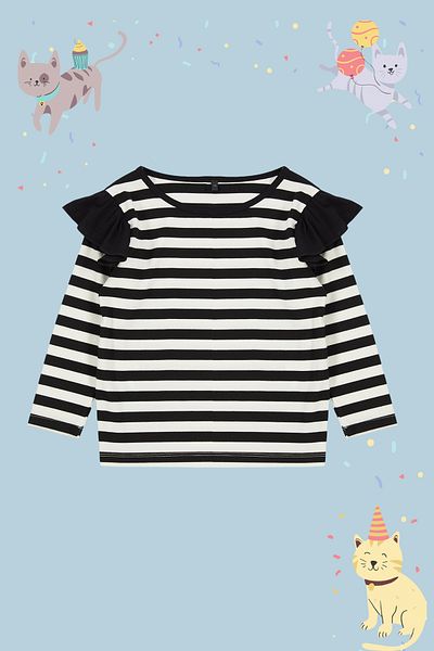 TRENDYOLKIDS Dívčí pruhované tričko s volánem - TKDAW25TS00007