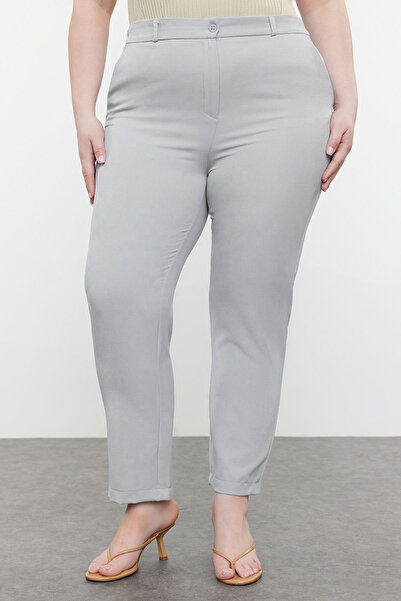 Trendyol Curve Large Size Gray Cigarette Pants - Narrow Leg, Fabric TBBSS24AR00046
