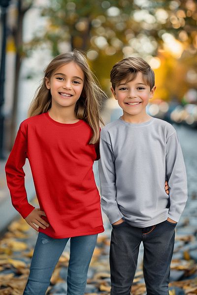 TRENDYOLKIDS Uniszex piros-antracit készlet 2 db nyakú pamut pólóból - TKDAW25TS00000
