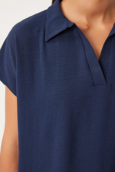 Happiness İstanbul Tmavé Navy Polo Límec Ayrobin - letní volné šaty TO00138