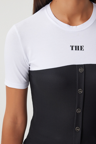 Happiness İstanbul Ασπρόμαυρη Γυναικεία Πλεκτή Μπλούζα - AN00200