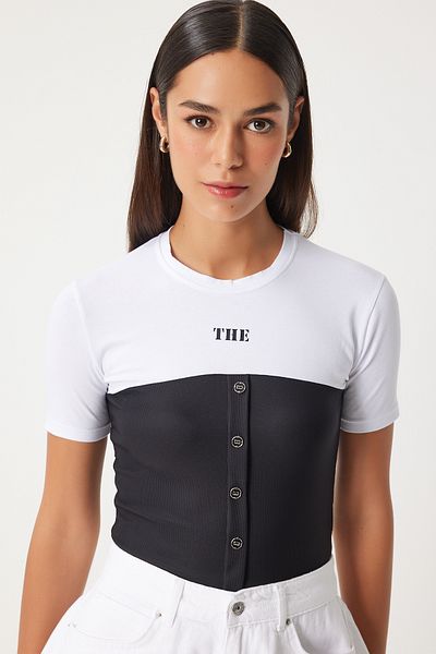 Happiness İstanbul Black and White Women's Knitted Blouse - AN00200