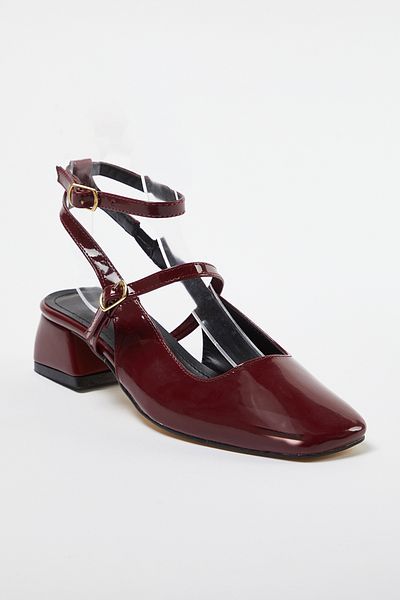 TRENDYOL SHOES Burgunderrote Mary Jane High Heels mit quadratischer Zehenpartie und Schnürung für Damen - TAKSS24TO00009