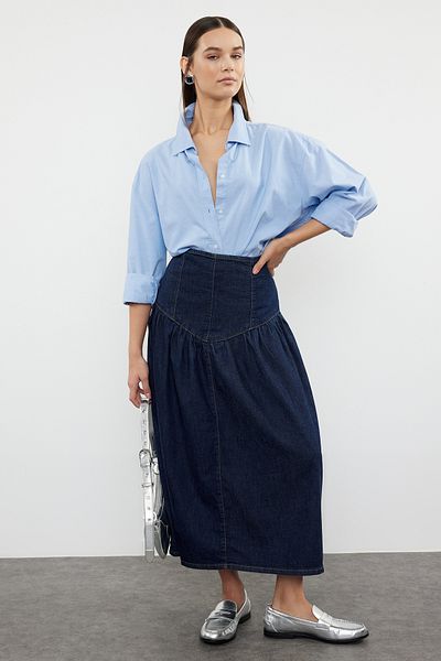 Trendyol Collection Sötétkék Maxi farmerszoknya TWOAW25ET00036