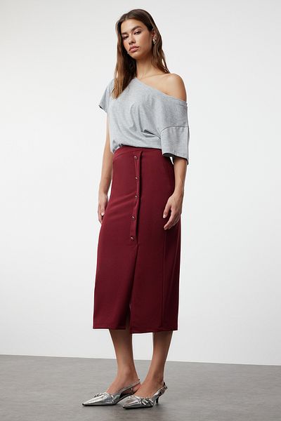 Trendyol Collection Pix flexibil Midi Claret Red cu talie înaltă - Detaliat nasturi, TWOSS23ET00320