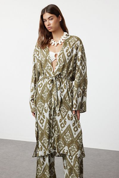 Trendyol Collection Mini Woven Kimono and Caftan - Mono Patterned and Belted TBESS24KM00050