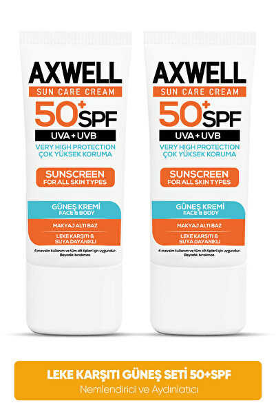 AXWELL Spf 50+ 2 Li Fırsat Seti Leke Karşıtı Nemlendirici Yüksek Koruma Güneş Kremi 50 ml
